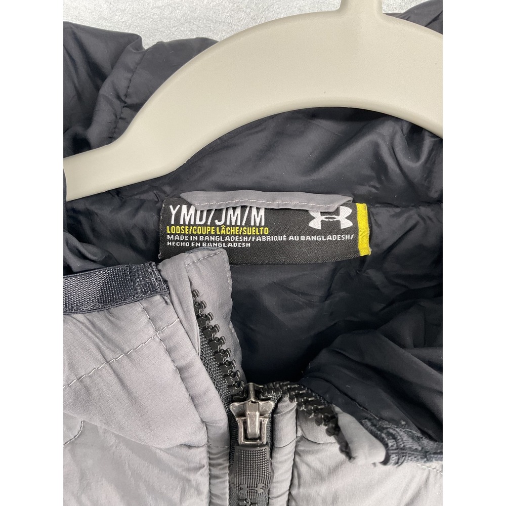 Under Armour Boys Puffer Jacket Gray Quilted Insulated Hooded Youth Medium - Picture 5 of 6